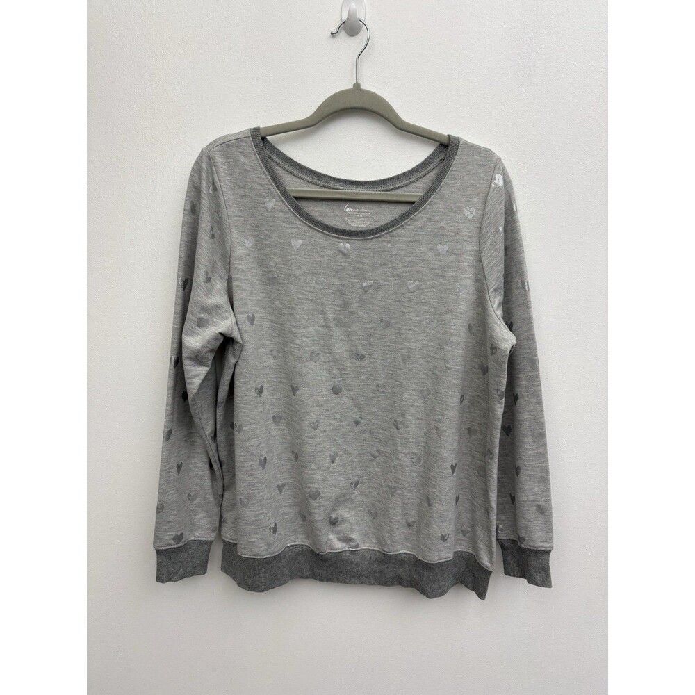 Lane Bryant Gray  Silver Hearts Sweatshirt 14/16 Long Sleeve Pullover Round Neck